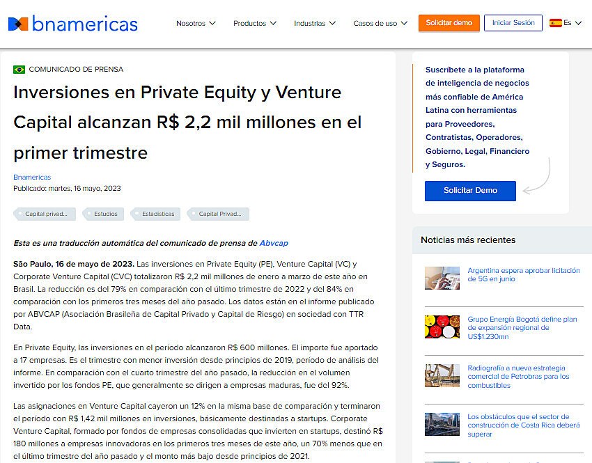 Inversiones en Private Equity y Venture Capital alcanzan R$ 2,2 mil millones en el primer trimestre